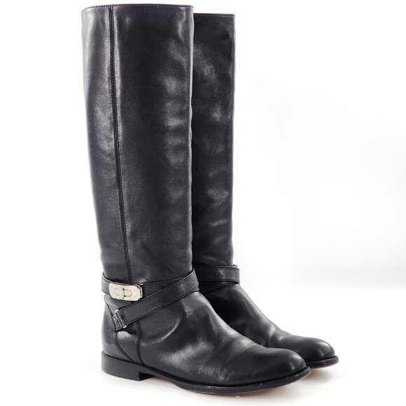 COACH 5 Silver Turnlock Christine Leather Riding Boots Tall Knee-High - Picture 3 of 9